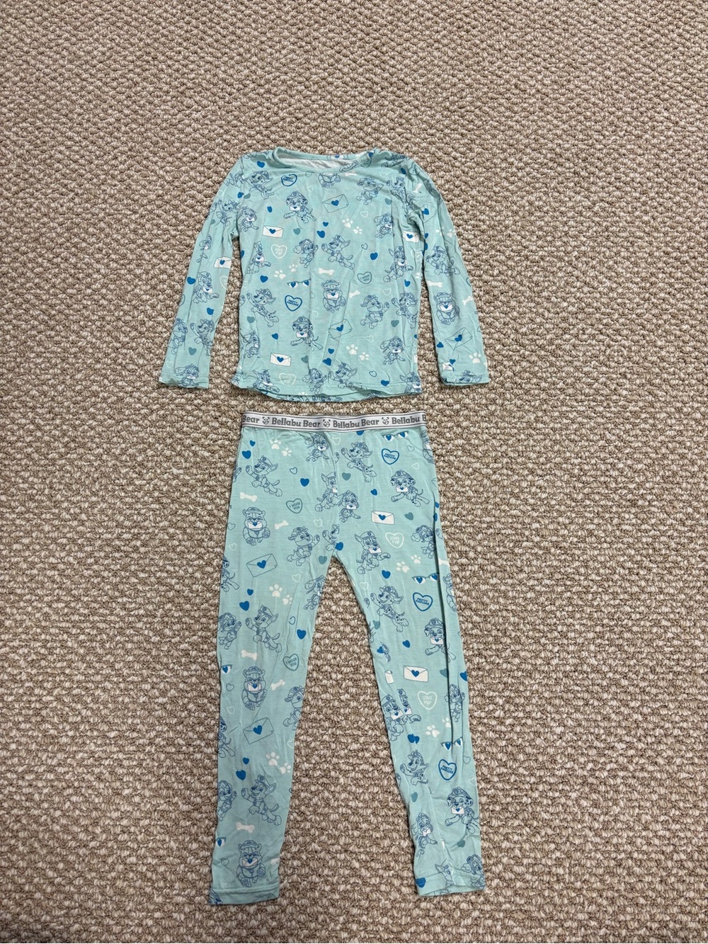 Paw Patrol Valentines Day Bellabu Bear Light Teal Long Sleeve Kids Pajama Set